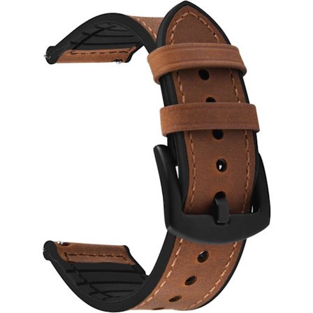 Nahkainen rannekoru, miesten 22mm-ruskea+musta solki Yhteensopiva Garmin Vivoactive 4/, Amazfit 47mm, Huawei Watch GT 2/3 46mm, Samsung Galaxy Watch 