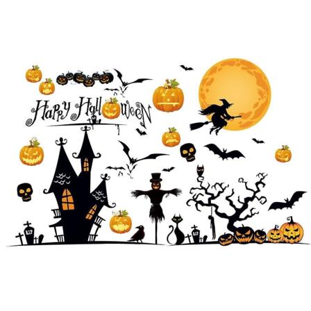 6 stk Halloween-tema veggklistremerker, gresskardekorasjon, veggdekor, hjem