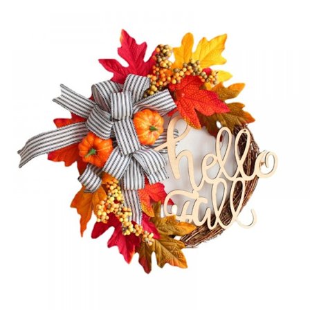 Konstgjord höstkrans, 18" skördekrans ytterdörr prydd med röda gula solroslönnlöv, höst utomhuskrans för Thanksgiving inomhus n
