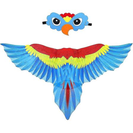 Lintuasuiset Papukaijan siivet lapsille, lintunaamio, kotkan pukeutuneet siivet tytöille pojille Halloween roolileikit juhlat Blue Parrot