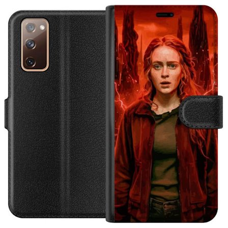 Kompatibelt Plånboksfodral till Samsung Galaxy S20 FE Porträtt av en ung kvinna med rött hår i en apokalyptisk landskap, röda blixtar och mörka