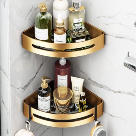 Hjørnehylde til brusebad uden boring, 2 dele, brusehylde i rumaluminium, mat badeværelseshylde, brusehylde med krog