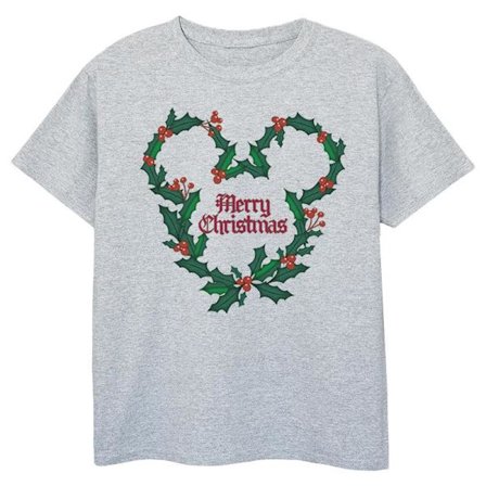 Disney Boys Mickey Mouse Merry Christmas Holly T-Shirt 9-11 År