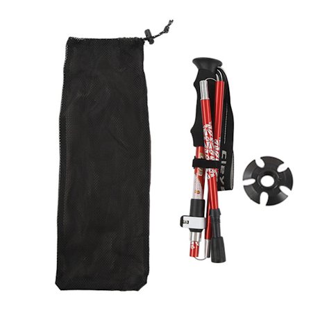 Sammenleggbare 5-delte bærbare trekkingstaver i aluminium for fotturer, camping og klatring, rød