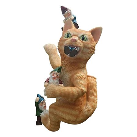 Gnome Massakre Havefigur Hilarisk Kat Spiser Gnome Dværg Slåskamp Med Killing Kreativ Indendørs Udendørs Kunst Ornament