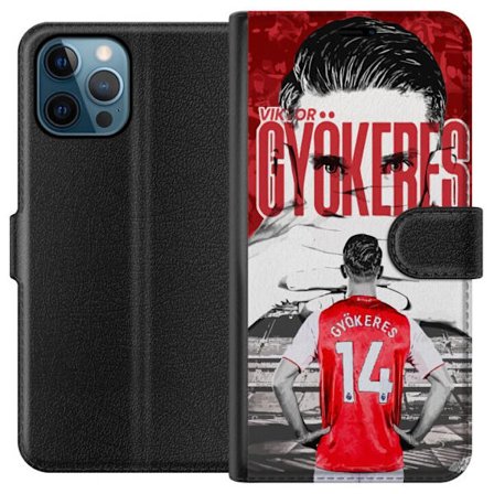 Apple iPhone 12 Pro Tegnebogsetui Viktor Gyökeres rød design med portræt og tydelige kampdetaljer i stærke farver, der hylder en af ​​Sveriges