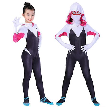 4-10 år flickor Spider Gwen med mask cosplay jumpsuit kostym