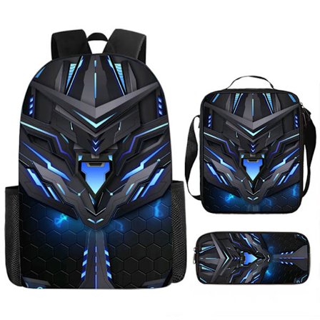 Mechanical Style 3-Piece Skolväska Set – Stor Ryggsäck för Elever, Anime Cartoon Design, Vattentålig & Slitstark