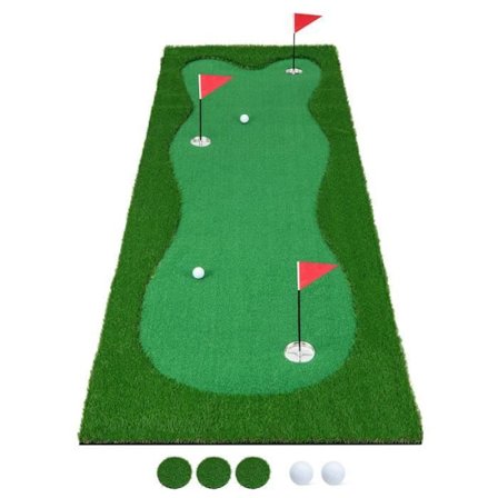 COSTWAY Poratble Golf puttemåtte 300 x 100 cm - 35 mm kunstig græsplæne - 3 huller, 3 flag, kopper - skridsikker base