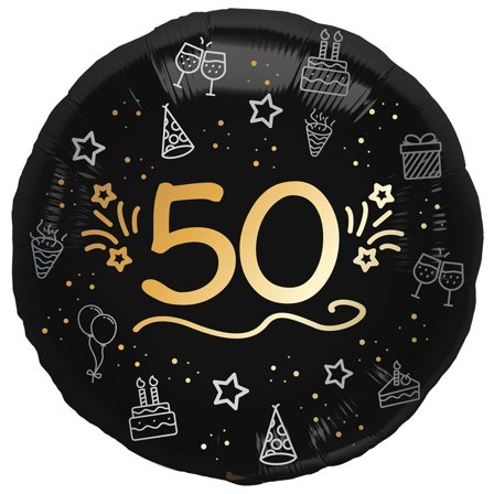 Pyöreä Folioilmapallo Musta 50 vuotta