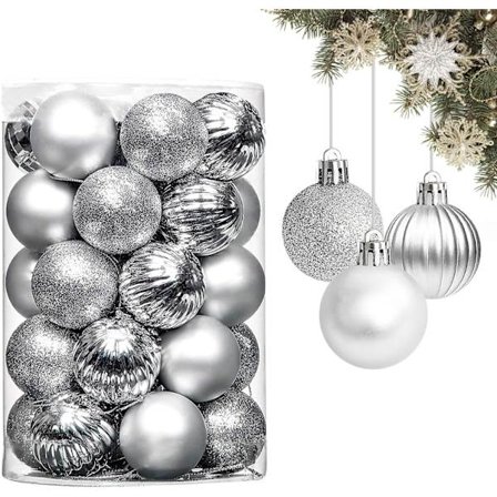 Sølv Julekugler, 34 stk. Juletræspynt Sølv Julekugler Plastik Hængende Ornamenter, til Jul, Helligdag, Nytår, Fest