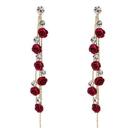 Ørepynt Cuffs Kvinner Valentinsdag Ørepynt Kvinner Rhinestone Kjede Ørepynt Røde Ørepynt Rose Henge Ørepynt