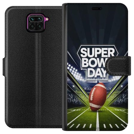 Yhteensopiva Lompakkokotelo Xiaomi Redmi Note 9 Super Bowl Day juliste, jossa amerikkalainen jalkapallo valaistuksella varustetulla areenalla dramaatt