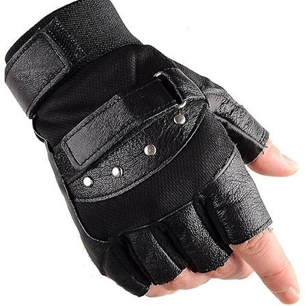 Herre Cykling Halv Finger Ægte Læder Handsker