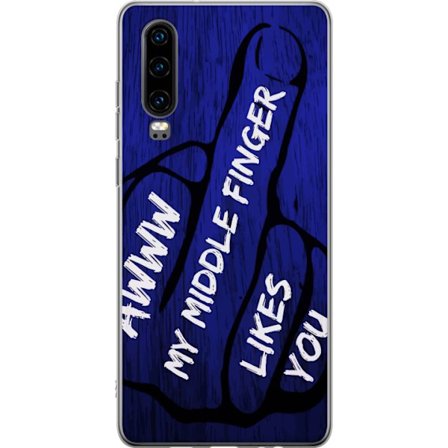 Kompatibel Mobilcover til Huawei P30 Mørk typografisk illustration med hjerteform og budskab om venskab mod dybblå trætekstur