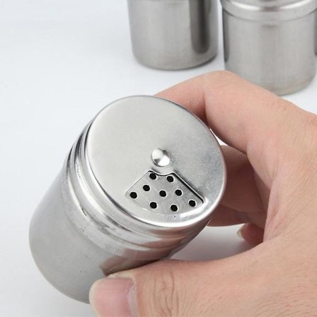 Dryssebeholder i rustfrit stål til salt/sukker/krydderi/peber med roterende låg