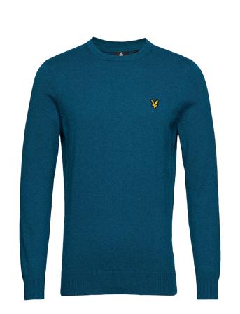 Cotton Merino Crew Jumper Strikkegenser M. Rund Krage Blå Lyle & Scott