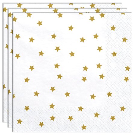 Hvide Servietter med Guldstjerner