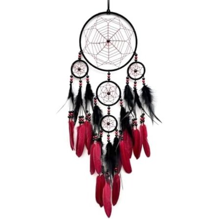 70 cm Drømmefanger Rød og Svart Drømmefanger Stor Drømmefanger for Veggoppheng Håndlaget Drømmefanger Fjær Eller