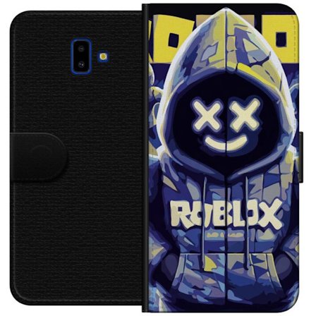 Kompatibelt Lommeboketui til Samsung Samsung Galaxy J6+ Blågul Roblox hettegenserfigur med minimalistisk neonstil og masket ansikt, moderne spillillu
