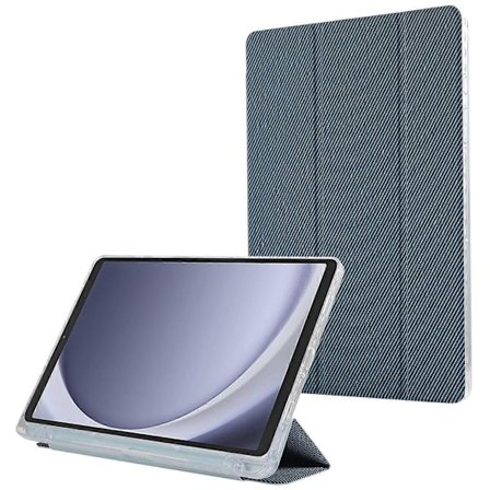 Samsung Galaxy Tab A9+ -jalustakotelo, automaattinen lepo-/herätystoiminto, hiilikuitukuvioitu nahkainen tablettikotelo