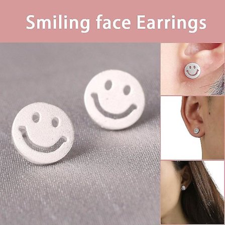 Women Ear Stud Smiley Mini Silver Color Stud Earrings Girls Ear Accessories Gift