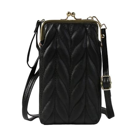 Dame glidelås telefonlommebok stor kapasitet vintage PU lommebok med skulderstropp gave Black