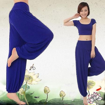 Kvinnor Plain Harem Byxor Festival Baggy Hippie Casual Byxor Dark Blue 2XL