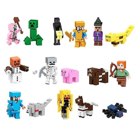 16 kpl Minecraft Minifiguurit Rakennuspalikat Lelut Toimintahahmot Set-Täydellinen 16kpl_tfrf