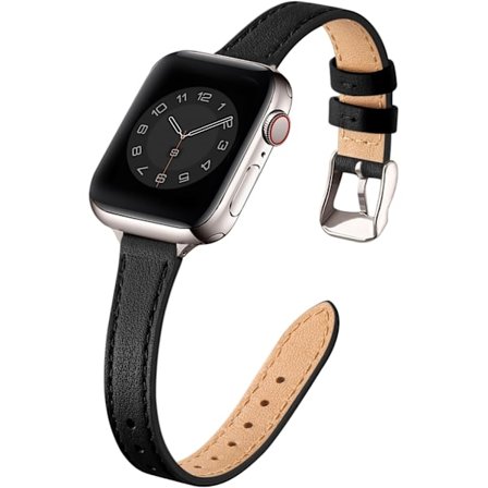 Yhteensopiva Apple Watch -rannekkeen kanssa 38mm 40mm 41mm, aito nahkaranneke, ohut ranneke iwatch-sarjaan 7/6/5/4/3/2/1, SE (musta)