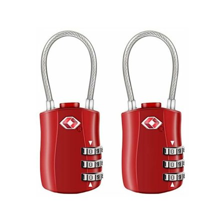 2-pak bagagelås (rød), 3-positions sikkerhedslås, kombinationslås, kuffert kombinationslås