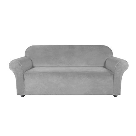 LJUSGRÅTT SAMMETS SOFFÖVERDRAG 4-SITS [22W4]_MGF