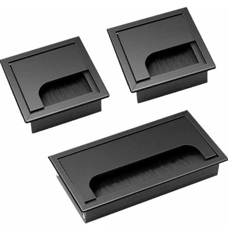 Kabelgennemføringsdæksel 3 stk. firkantet sort kabelgennemføring forsænket