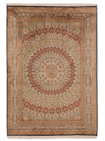Tapis D'orient Cachemire Pure Soie 132X187 Marron/Orange (Soie, Inde)