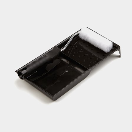 Kit de rouleaux Basic, tissu polyester, 10 cm, monture de rouleau + bac à peinture + 1 manchon de rouleau