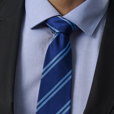 Blue Twin Stripe Navy Silk 8cm Tie for Men - Patterned Ties