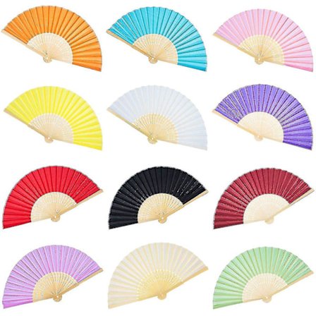 12-pak Håndholdte Vifter Silke Bambus Foldevifter Håndholdt Foldet Vifte A U[D]