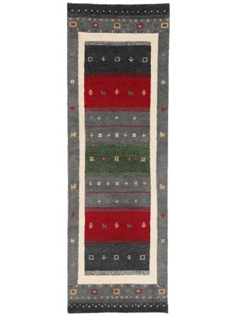 Noué À La Main Gabbeh Indo Fine Tapis 80X250 De Laine Noir/Gris Foncé Petit