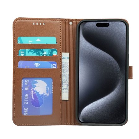 Fodral för iPhone iPhone 14 6.1 brun PU Läder Liten Rund Knapp Fotoram Magnetisk