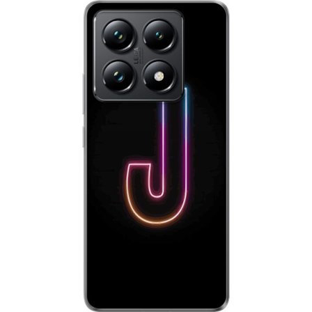 Kompatibel Mobilcover til Xiaomi Xiaomi 14T Pro Minimalistisk neonbogstav J i farveskiftende lys mod sort baggrund
