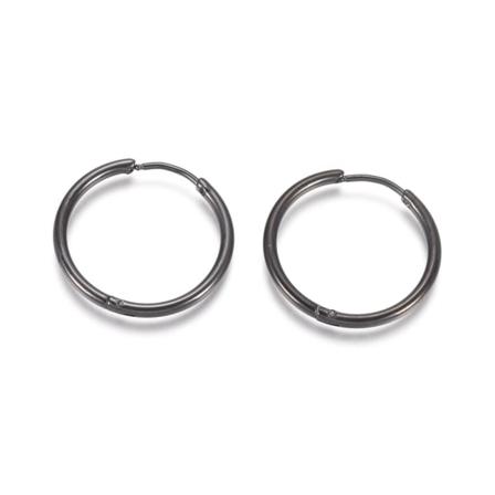 1Par 25 mm Hoops örhängen i Svart 316L kirurgiskt stål Black