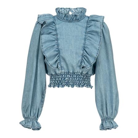 Pinko, Denim Blouse With Ruching Blauw, Dames, Maat:L