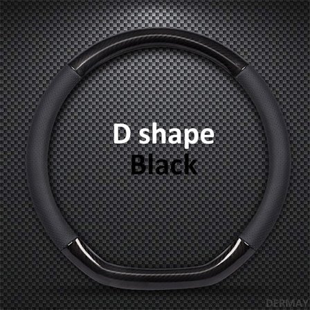 (D-form Svart) D-form O-form Rattmuff Äkta läder Kohud + Kolfiber 38CM Bilrattmuff Interiörtillbehör