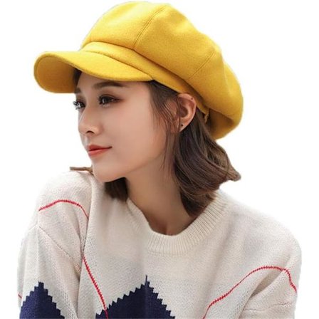 Gul Beret Damehatt Fransk Beret Vinter Høstlue Dame Gi