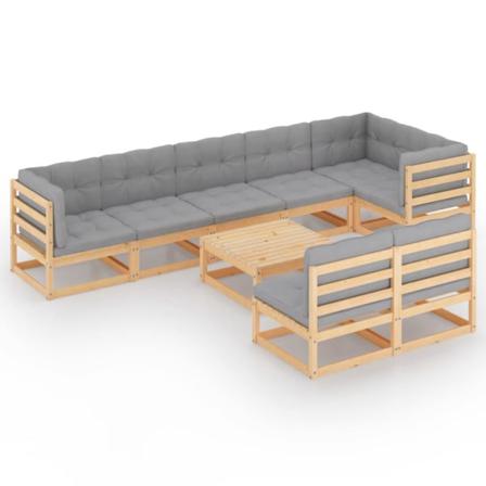 Vidaxl Loungegrupp För Trädgården Med Dynor 9 Delar Massiv Furu Grå