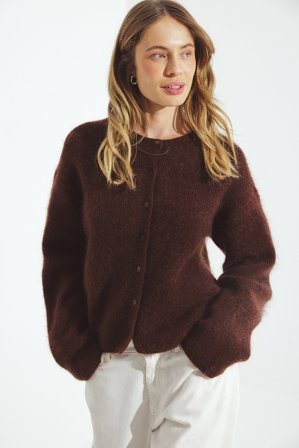 Premium Selection Knitted Mohair Blend Cardigan - Strikkede trøjer - Brun - XL