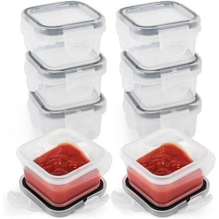 Mini Salatdressingbeholdere Genanvendelige Plastik Saucebeholdere Små Sauce Krydderi Kopper med Låg til Madpakke Picnic Rejse