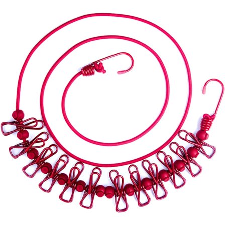 Bærbar elastisk klesvaskesnor med 12 klesklyper Reiseutstyr for utendørs og innendørs bruk