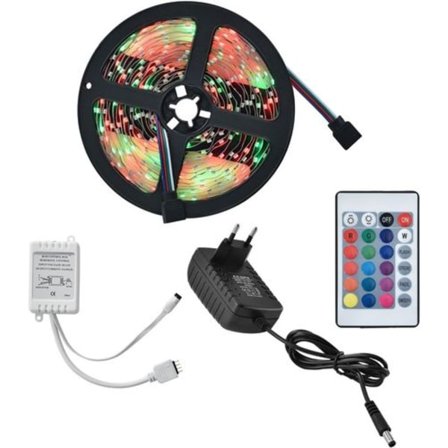 Juskys LED-stripe 5m med fjernkontroll og strømforsyning kan forkortes på en selvklebende måte