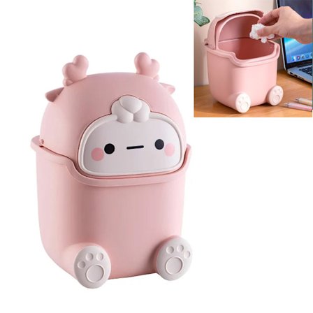 Søt Flip Søppelbøtte Dyreformet Skrivebord Søppelbøtte - Rosa - 1 stk